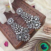 Vriksham Oxidized Silver Long Statement & Floral CZ Danglers Earrings-G20146